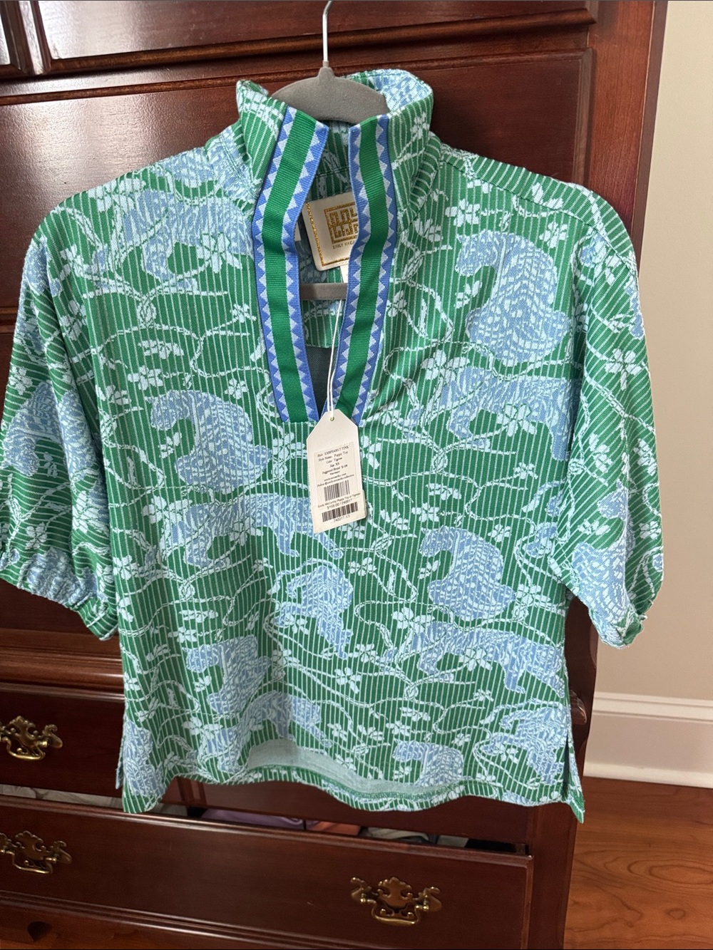 Green & Light Blue Printed Women's Pullover Top